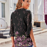 Zeagoo 3/4 Sleeve Ruffle V Neck Flowy Floral Mesh Blouses