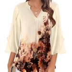 Zeagoo 3/4 Sleeve Ruffle V Neck Flowy Floral Mesh Blouses