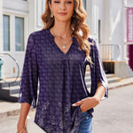 Zeagoo 3/4 Sleeve Ruffle V Neck Flowy Floral Mesh Blouses
