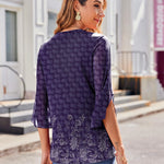 Zeagoo 3/4 Sleeve Ruffle V Neck Flowy Floral Mesh Blouses