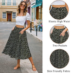 Women's Midi Skirts Elastic High Waist Skirt Polka Dot Casual Pleated Skirt with Pockets - Zeagoo (Us Only)