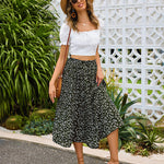 Women's Midi Skirts Elastic High Waist Skirt Polka Dot Casual Pleated Skirt with Pockets - Zeagoo (Us Only)