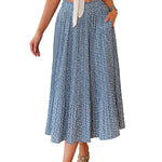 Women's Midi Skirts Elastic High Waist Skirt Polka Dot Casual Pleated Skirt with Pockets - Zeagoo (Us Only)