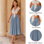 Women's Midi Skirts Elastic High Waist Skirt Polka Dot Casual Pleated Skirt with Pockets - Zeagoo (Us Only)