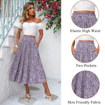 Women's Midi Skirts Elastic High Waist Skirt Polka Dot Casual Pleated Skirt with Pockets - Zeagoo (Us Only)