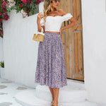 Women's Midi Skirts Elastic High Waist Skirt Polka Dot Casual Pleated Skirt with Pockets - Zeagoo (Us Only)