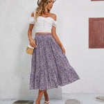 Women's Midi Skirts Elastic High Waist Skirt Polka Dot Casual Pleated Skirt with Pockets - Zeagoo (Us Only)