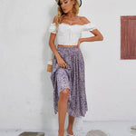 Women's Midi Skirts Elastic High Waist Skirt Polka Dot Casual Pleated Skirt with Pockets - Zeagoo (Us Only)