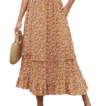 Women's Midi Skirts Elastic High Waist Skirt Polka Dot Casual Pleated Skirt with Pockets - Zeagoo (Us Only)