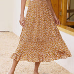 Women's Midi Skirts Elastic High Waist Skirt Polka Dot Casual Pleated Skirt with Pockets - Zeagoo (Us Only)