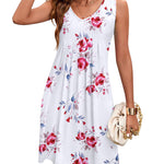 Women Summer Dresses Beach Floral Sleeveless Tshirt Sundress Pockets Casual Loose Flowy Tank Dress - Zeagoo (Us Only)