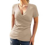 Zeagoo Women Wrap Tops Short Sleeve Ribbed Deep V Neck Sexy Wrap Shirt