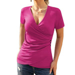 Zeagoo Women Wrap Tops Short Sleeve Ribbed Deep V Neck Sexy Wrap Shirt