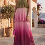 Liora multicoloured pleated maxi dress with ruffles