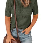 Zeagoo Women Short Sleeve Knit Openwork Pullover