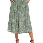 Women's Midi Skirts Elastic High Waist Skirt Polka Dot Casual Pleated Skirt with Pockets - Zeagoo (Us Only)