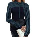 Zeagoo Bow Tie Neck Long Sleeve Shirts Work Tops