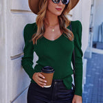 Zeagoo V Neck Sweaters Casual Puff Sleeve Pullover Sweater