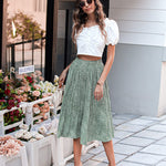 Women's Midi Skirts Elastic High Waist Skirt Polka Dot Casual Pleated Skirt with Pockets - Zeagoo (Us Only)