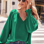 Zeagoo Blouses Puff Long Sleeve Pleated V Neck Tunic Tops