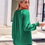 Zeagoo Blouses Puff Long Sleeve Pleated V Neck Tunic Tops