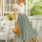 Women's Midi Skirts Elastic High Waist Skirt Polka Dot Casual Pleated Skirt with Pockets - Zeagoo (Us Only)