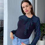 Zeagoo Bow Tie Neck Long Sleeve Shirts Work Tops