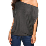 Women's Off Shoulder Blouse Loose Summer T Shirts Batwing Sleeve Tops S-XXL - Zeagoo (Us Only)