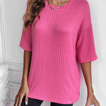 Zeagoo Ribbed Knit Short Sleeve Casual Tunic Tops