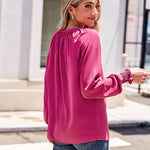Zeagoo Blouses Puff Long Sleeve Pleated V Neck Tunic Tops