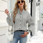 Vintage Loose Striped Puff Long Sleeve Blouse (US Only)
