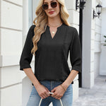 Zeagoo V Neck Tunic Blouse for Women 3/4 Sleeve Textured Floral Lace Panel Shirt (US Only)