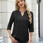 Zeagoo V Neck Tunic Blouse for Women 3/4 Sleeve Textured Floral Lace Panel Shirt (US Only)