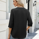 Zeagoo V Neck Tunic Blouse for Women 3/4 Sleeve Textured Floral Lace Panel Shirt (US Only)