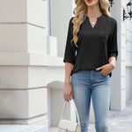 Zeagoo V Neck Tunic Blouse for Women 3/4 Sleeve Textured Floral Lace Panel Shirt (US Only)
