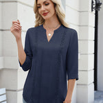 Zeagoo V Neck Tunic Blouse for Women 3/4 Sleeve Textured Floral Lace Panel Shirt (US Only)