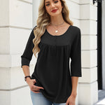 Zeagoo 3/4 Sleeve Scoop Neck Pleated Flowy Tunic Top (US Only)