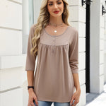 Zeagoo 3/4 Sleeve Scoop Neck Pleated Flowy Tunic Top (US Only)