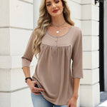 Zeagoo 3/4 Sleeve Scoop Neck Pleated Flowy Tunic Top (US Only)