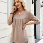 Zeagoo 3/4 Sleeve Scoop Neck Pleated Flowy Tunic Top (US Only)