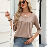 Zeagoo 3/4 Sleeve Scoop Neck Pleated Flowy Tunic Top (US Only)