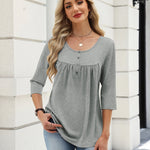 Zeagoo 3/4 Sleeve Scoop Neck Pleated Flowy Tunic Top (US Only)