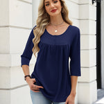 Zeagoo 3/4 Sleeve Scoop Neck Pleated Flowy Tunic Top (US Only)