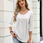 Zeagoo 3/4 Sleeve Scoop Neck Pleated Flowy Tunic Top (US Only)