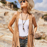 Women's Tassel Sleeveless Vest 70s Outfits for Women Hippie Clothes Fringe Jacket Cardigan S-XXL - Zeagoo (Us Only)