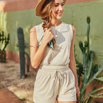 Womens Summer 2 Piece Outfits Sleeveless Round Neck Tops and High-waisted with Drawstring Casual Shorts Tracksuit Sets - Zeagoo (Us Only)