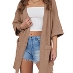Women's Summer Cardigans 3/4 Sleeve Open Front Cardigan Duster Waffle Knit Kimono Swimsuit Cover Ups - Zeagoo (Us Only)