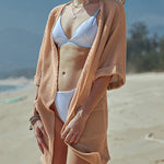 Women's Summer Cardigans 3/4 Sleeve Open Front Cardigan Duster Waffle Knit Kimono Swimsuit Cover Ups - Zeagoo (Us Only)