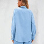 Womens 2 Piece Outfits Lounge Sets Cotton Linen Long Sleeve V-Neck Shirt and Mini Shorts With Pockets - Zeagoo (Us Only)