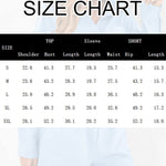 Womens 2 Piece Outfits Lounge Sets Cotton Linen Long Sleeve V-Neck Shirt and Mini Shorts With Pockets - Zeagoo (Us Only)